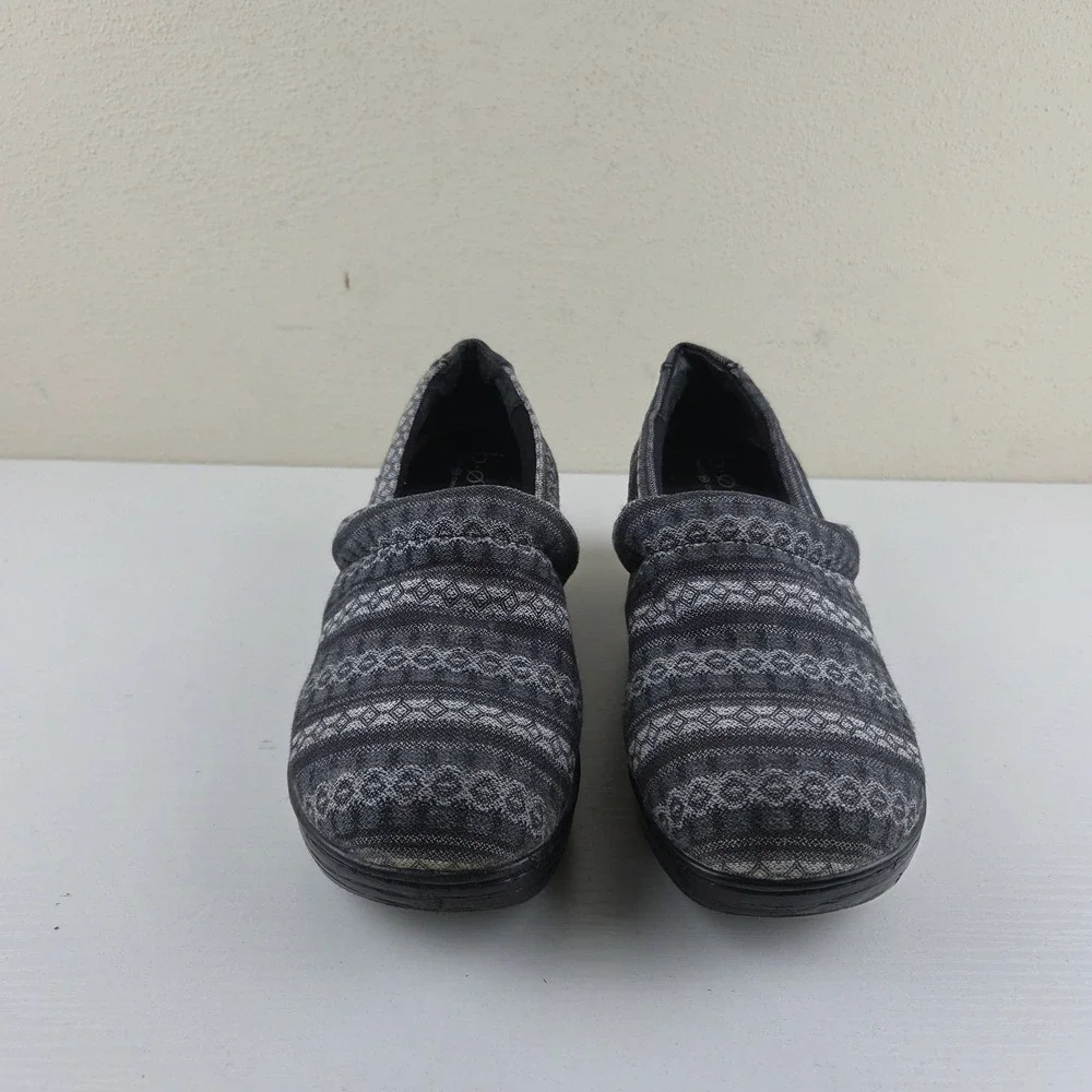 Born B.O.C. Gray/Black Slip On Fabric Clogs Heels Mules Women's Size 8 M